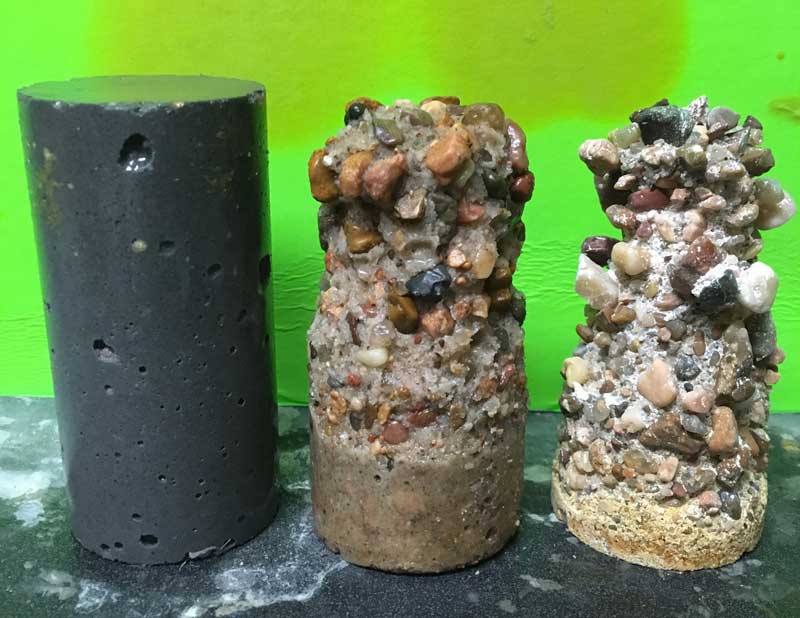 Cold Fusion Concrete vs. portland cement after acid testing.